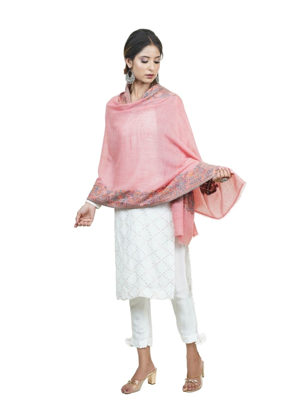 EXTRA SOFT MERINO WOOL KANI STOLE WITH ELEGANT BORDER