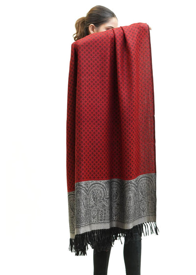 SILK WOOL JACQUARD SHAWL WITH ELEGANT PALLA