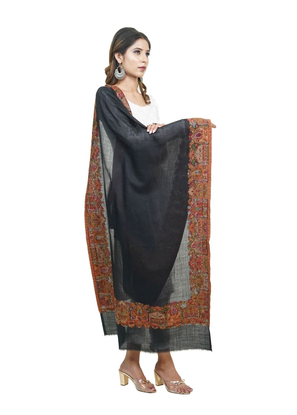 EXTRA SOFT MERINO WOOL KANI STOLE WITH ELEGANT BORDER