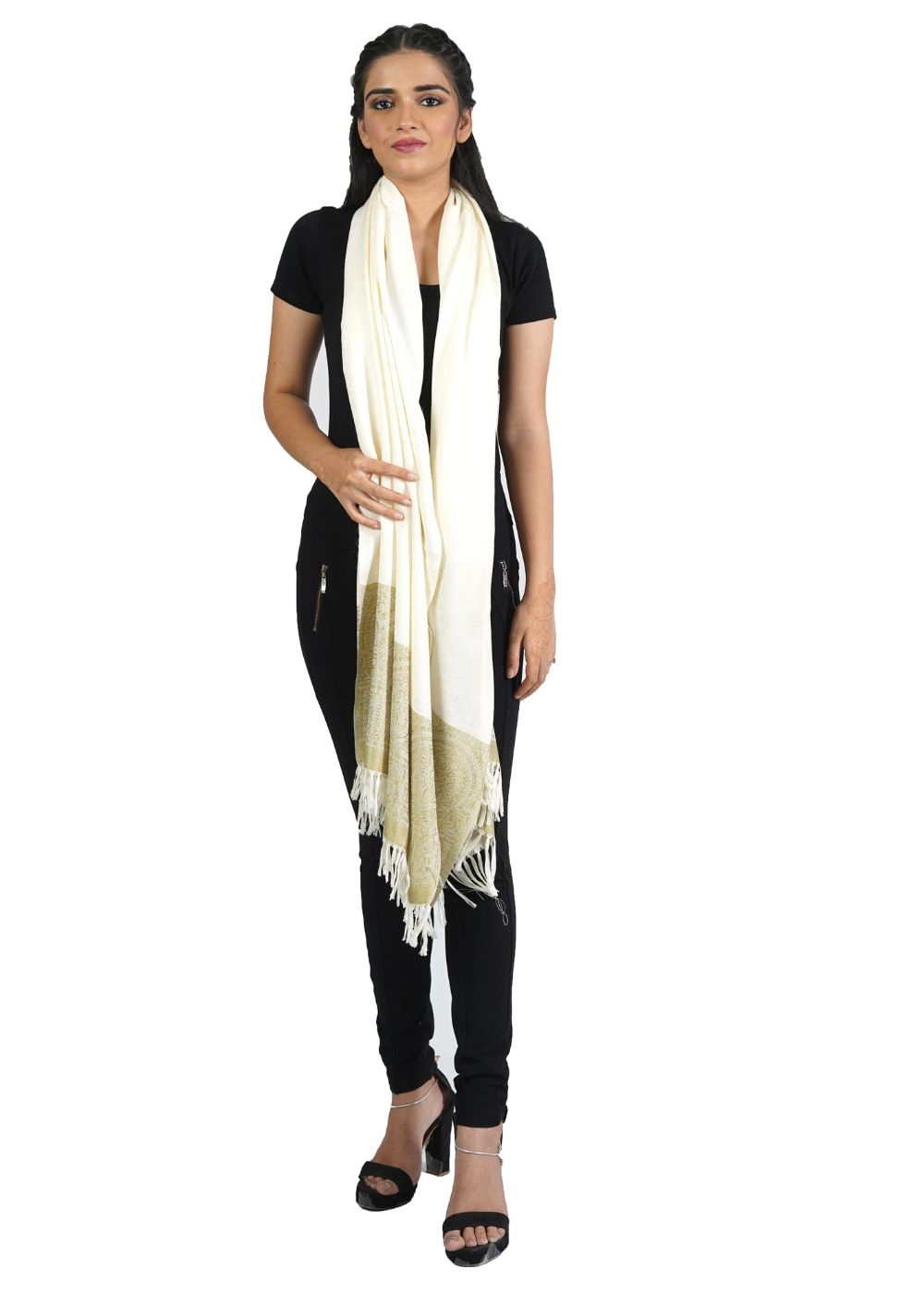 SILK WOOL JACQUARD STOLE WITH ELEGANT PALLA