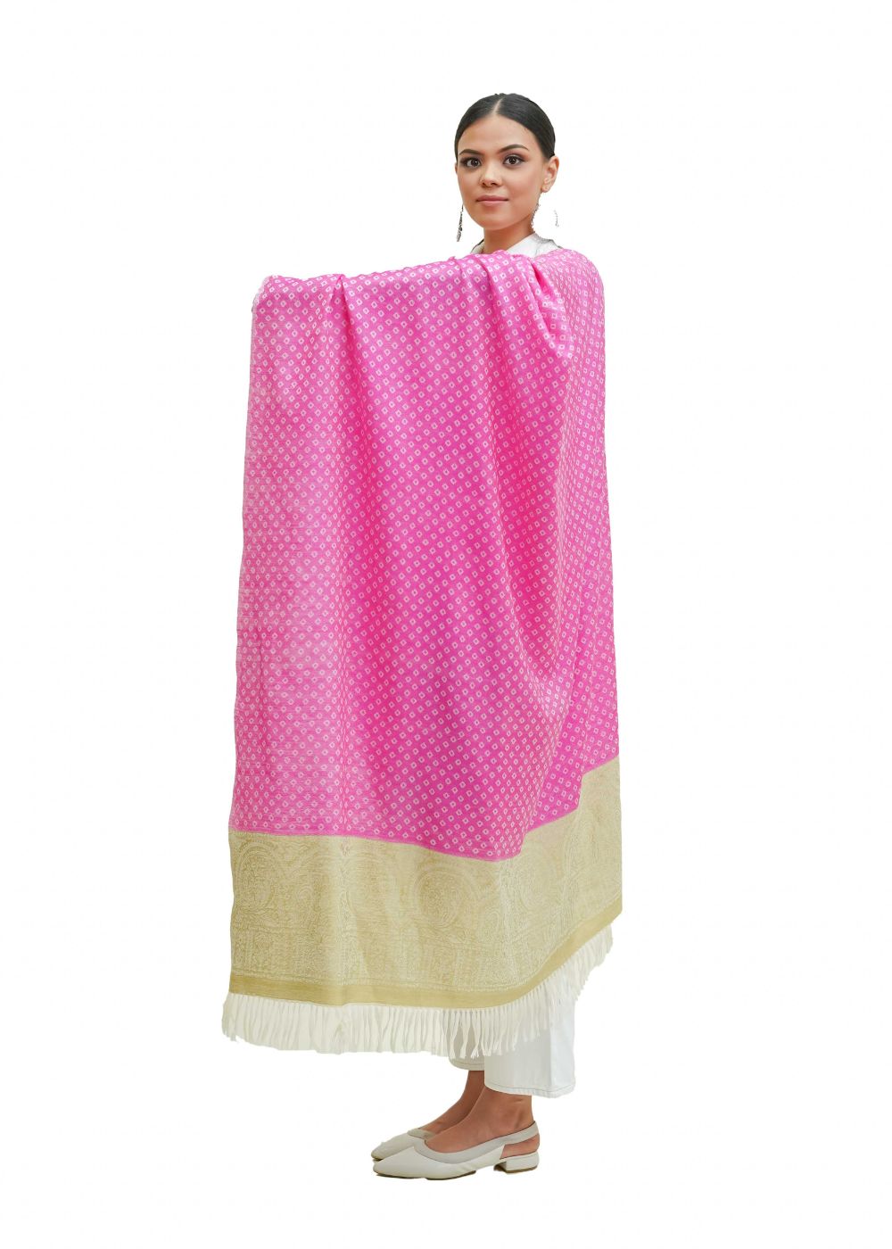 SILK WOOL JACQUARD SHAWL WITH ELEGANT PALLA