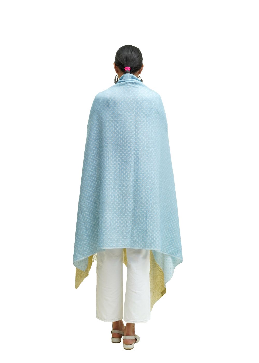 SILK WOOL JACQUARD SHAWL WITH ELEGANT PALLA