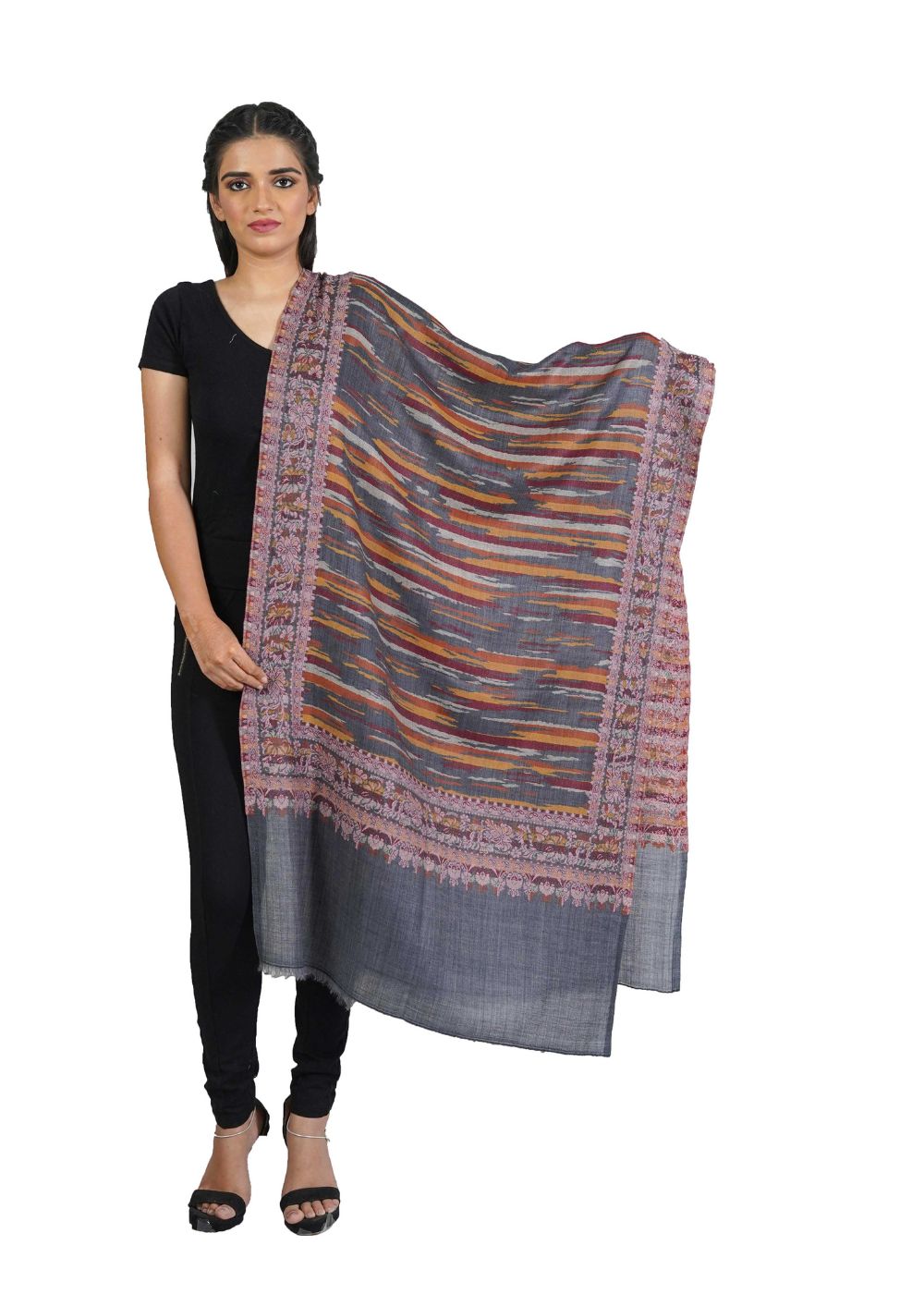 PATTERN WOVEN STOLE WITH SUPER SOFT MERINO WOOL