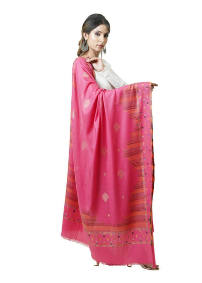 IKAT PATTERN WOVEN SHAWL WITH SUPER SOFT MERINO WOOL DECORATED WITH ZARI