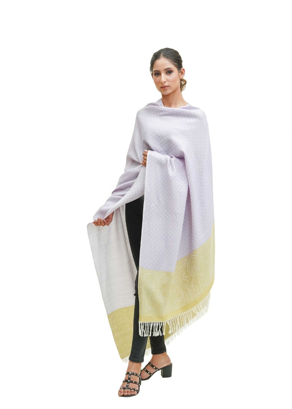 SILK WOOL JACQUARD SHAWL WITH ELEGANT PALLA