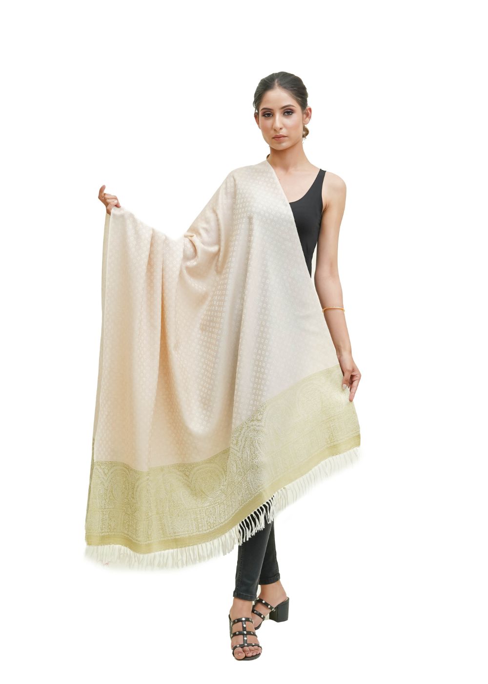 SILK WOOL JACQUARD SHAWL WITH ELEGANT PALLA