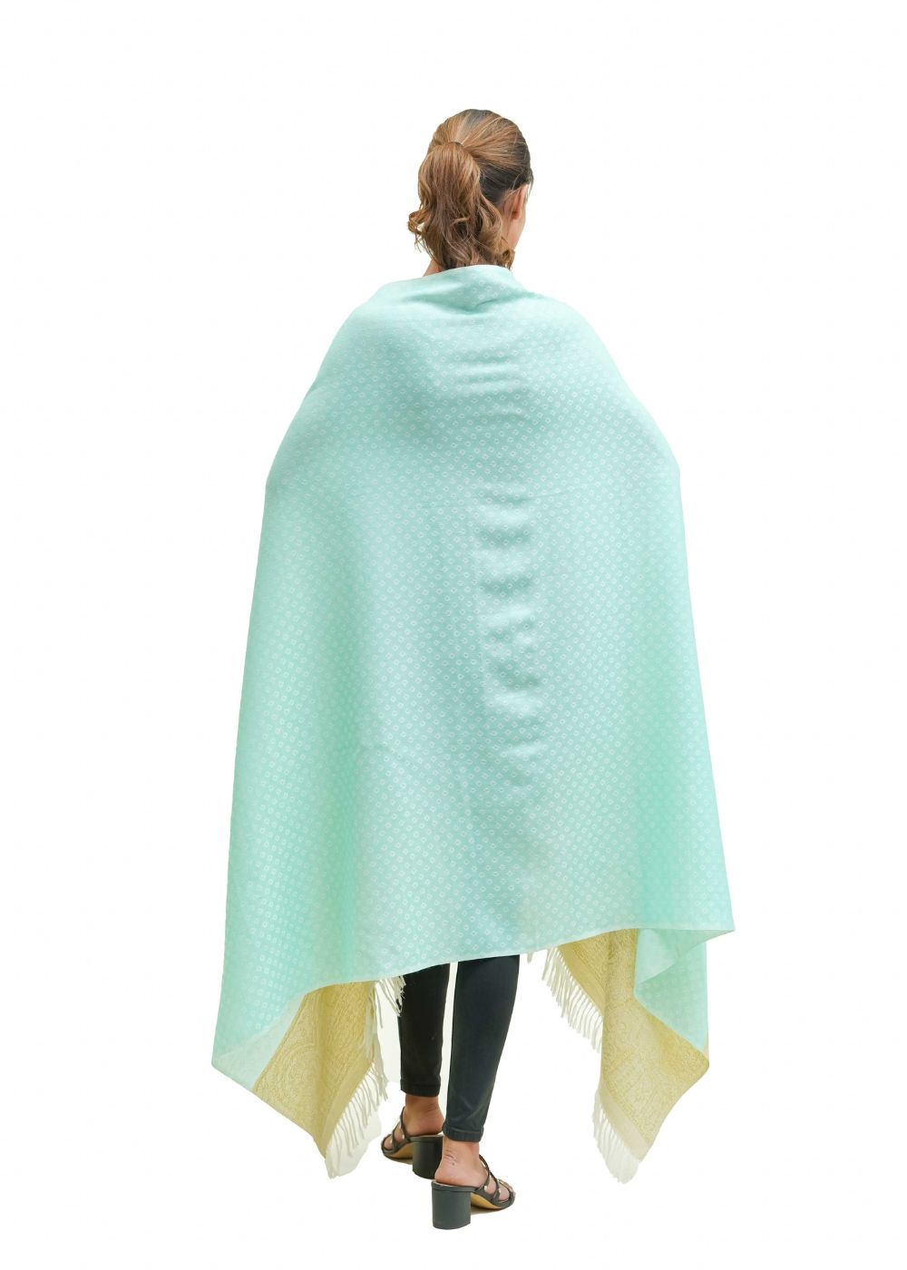 SILK WOOL JACQUARD SHAWL WITH ELEGANT PALLA