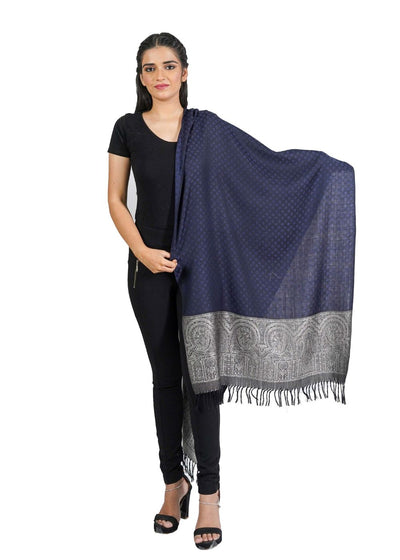 SILK WOOL JACQUARD STOLE WITH ELEGANT PALLA