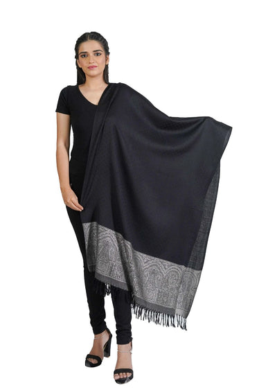 SILK WOOL JACQUARD STOLE WITH ELEGANT PALLA