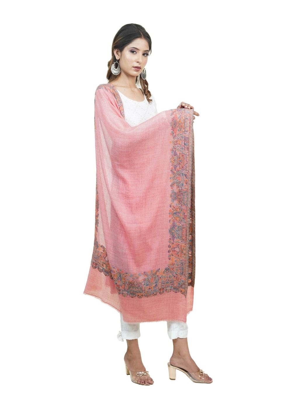 EXTRA SOFT MERINO WOOL KANI STOLE WITH ELEGANT BORDER