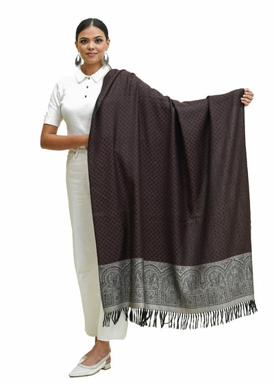 SILK WOOL JACQUARD SHAWL WITH ELEGANT PALLA