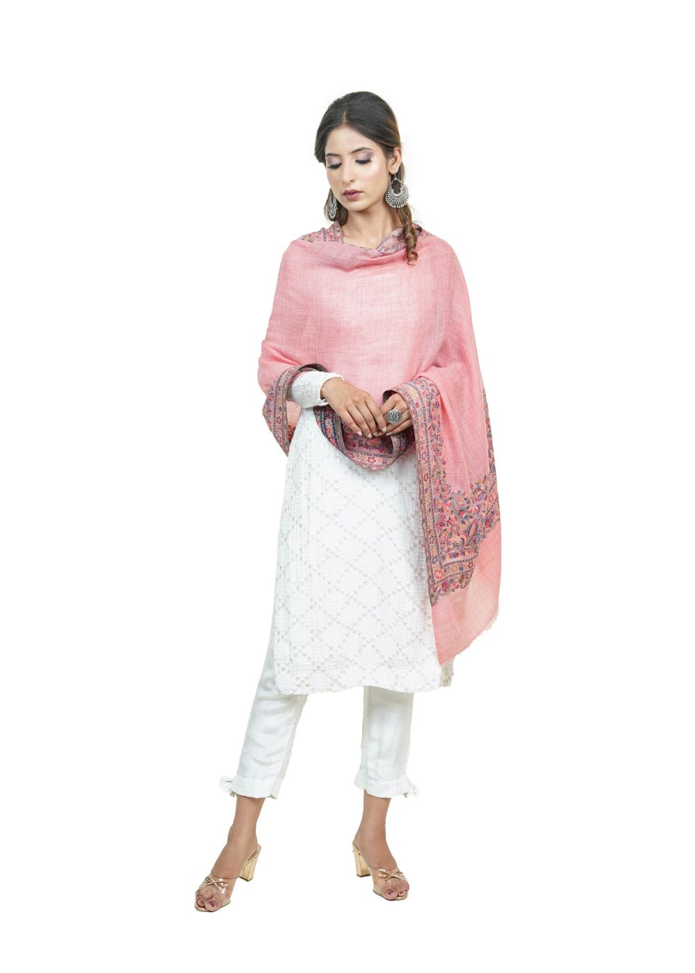 EXTRA SOFT MERINO WOOL KANI STOLE WITH ELEGANT BORDER