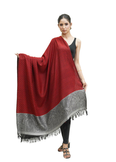 SILK WOOL JACQUARD SHAWL WITH ELEGANT PALLA