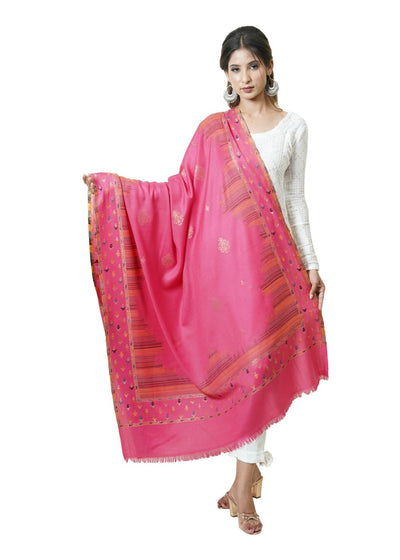 IKAT PATTERN WOVEN SHAWL WITH SUPER SOFT MERINO WOOL DECORATED WITH ZARI