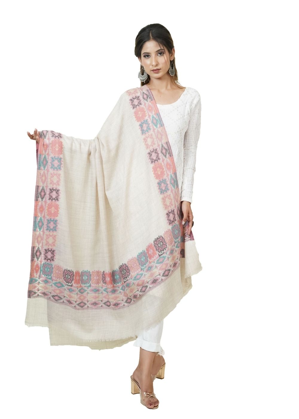 IKAT PATTERN WOVEN SHAWL WITH SUPER SOFT MERINO WOOL