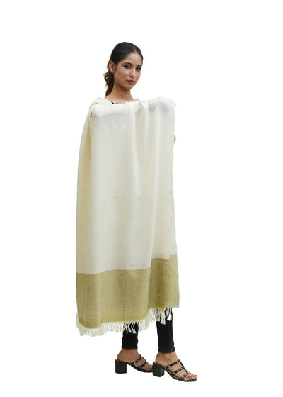 SILK WOOL JACQUARD SHAWL WITH ELEGANT PALLA