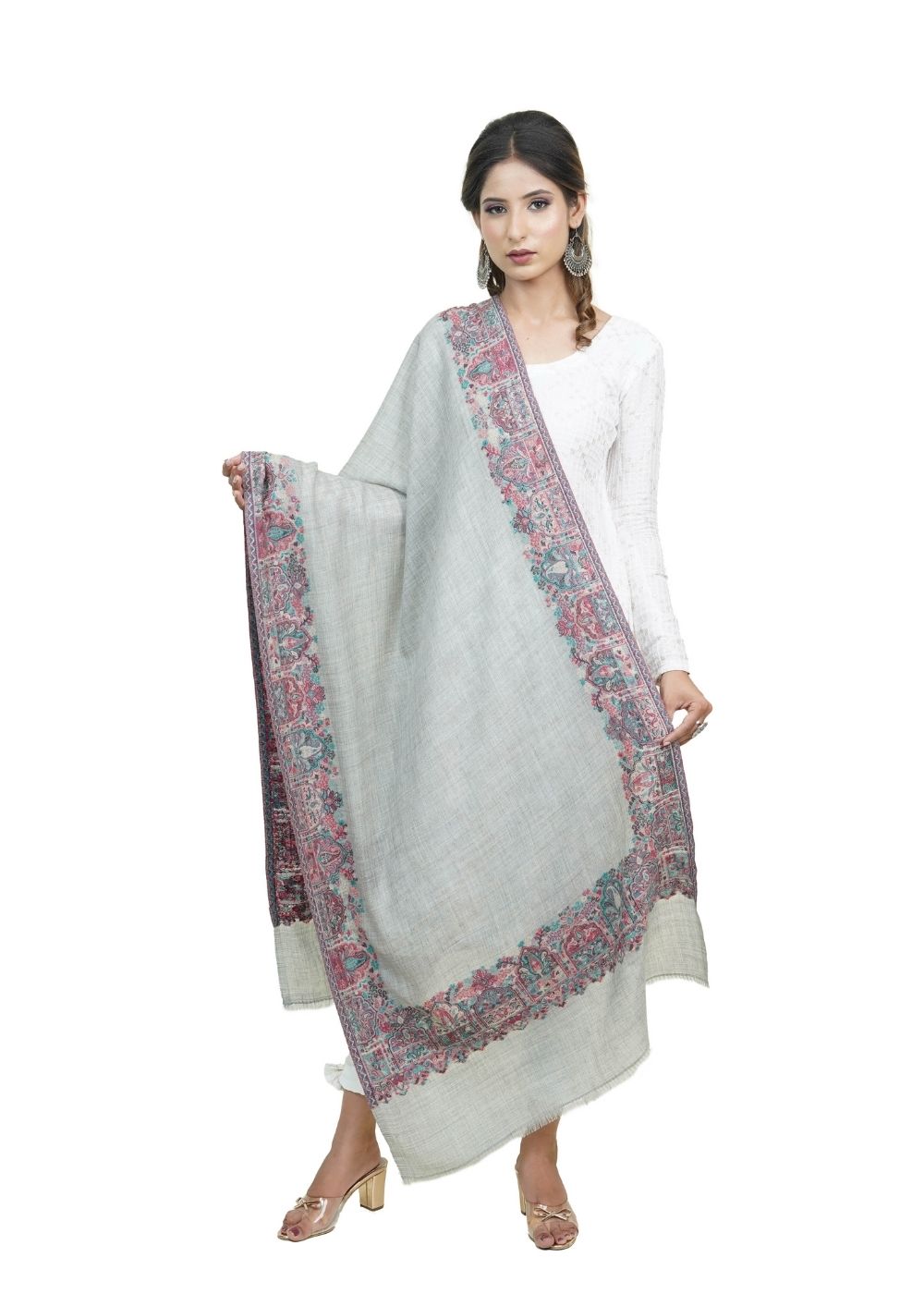 EXTRA SOFT MERINO WOOL KANI STOLE WITH ELEGANT BORDER