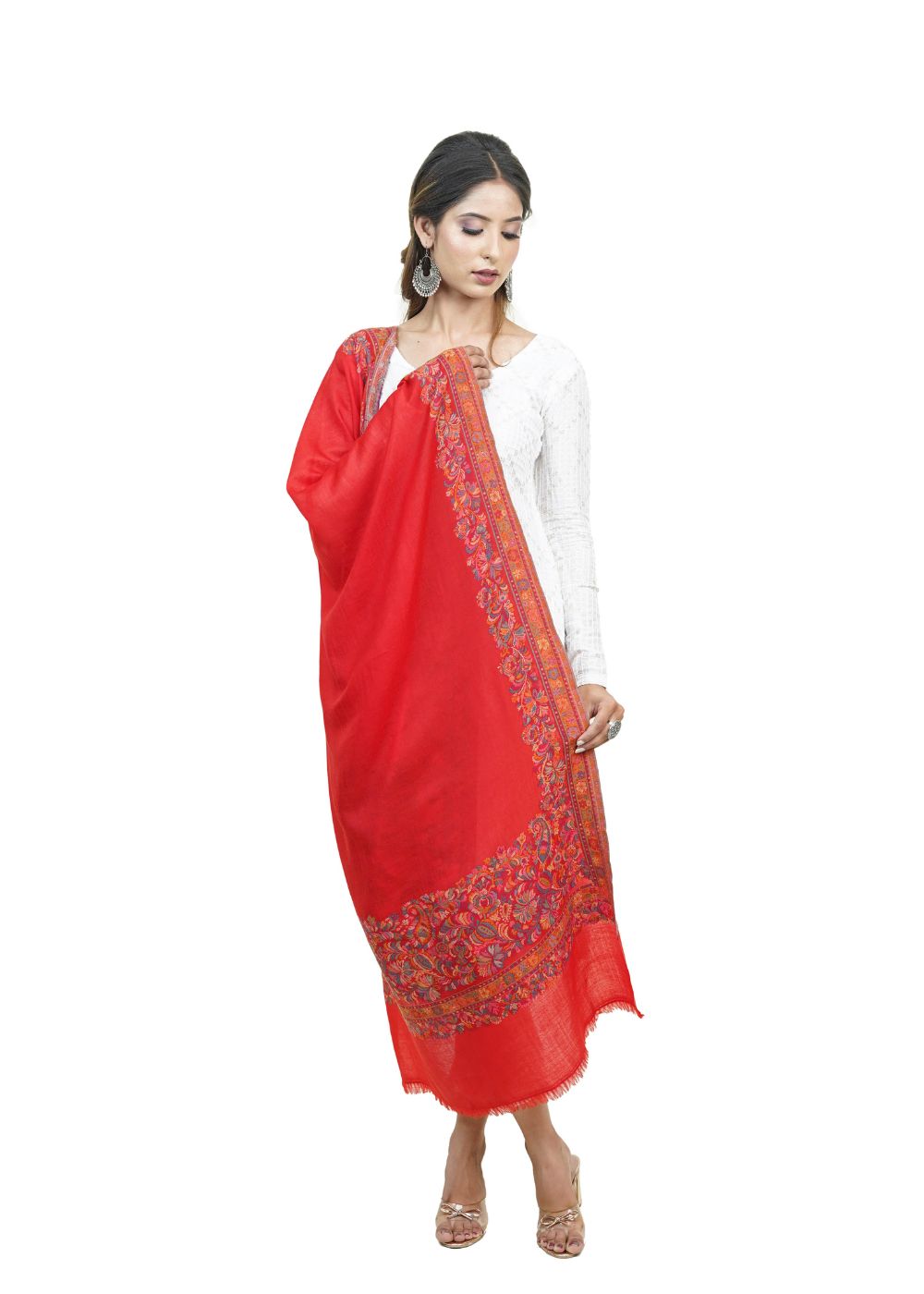 EXTRA SOFT MERINO WOOL KANI STOLE WITH ELEGANT BORDER