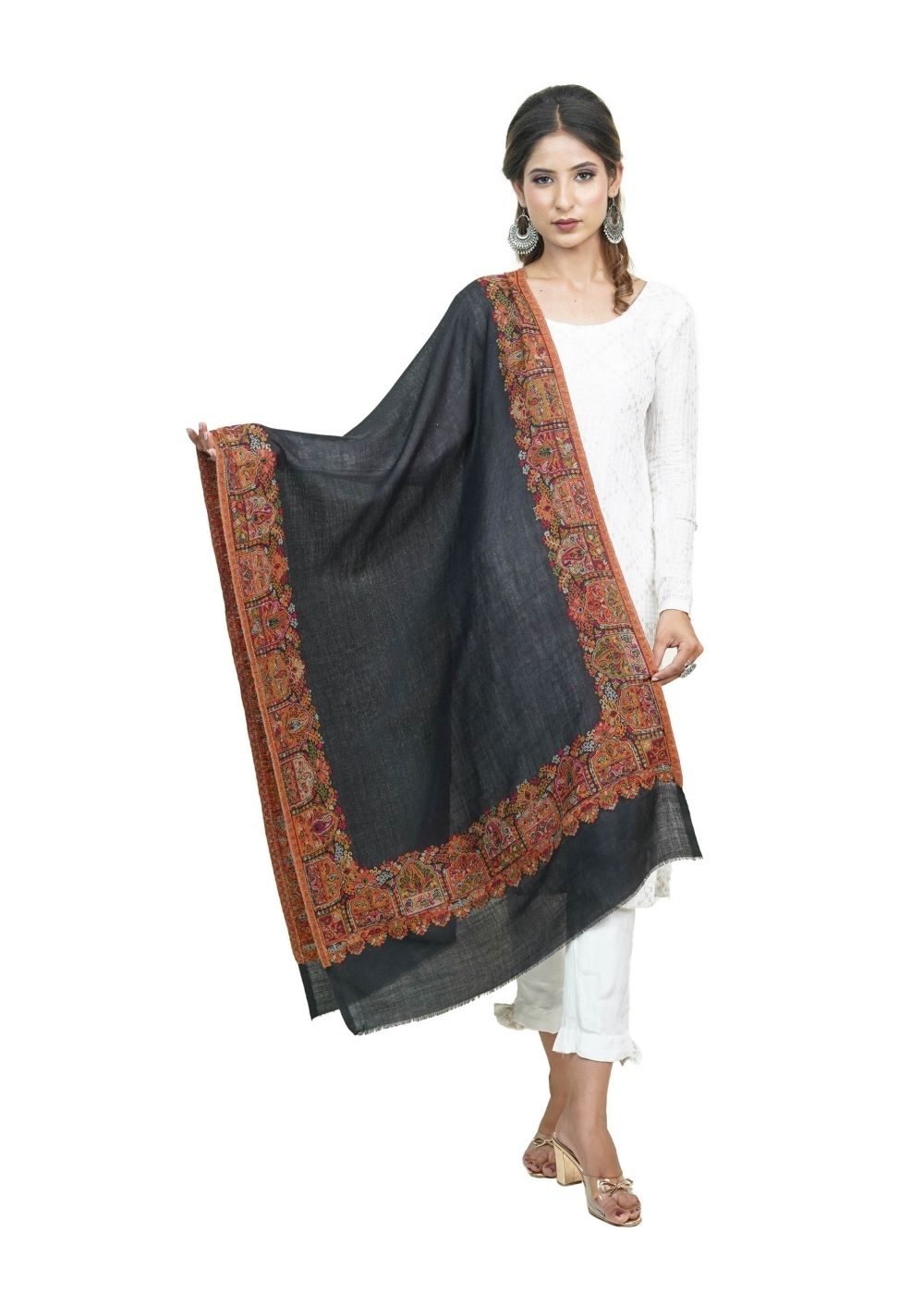 EXTRA SOFT MERINO WOOL KANI STOLE WITH ELEGANT BORDER