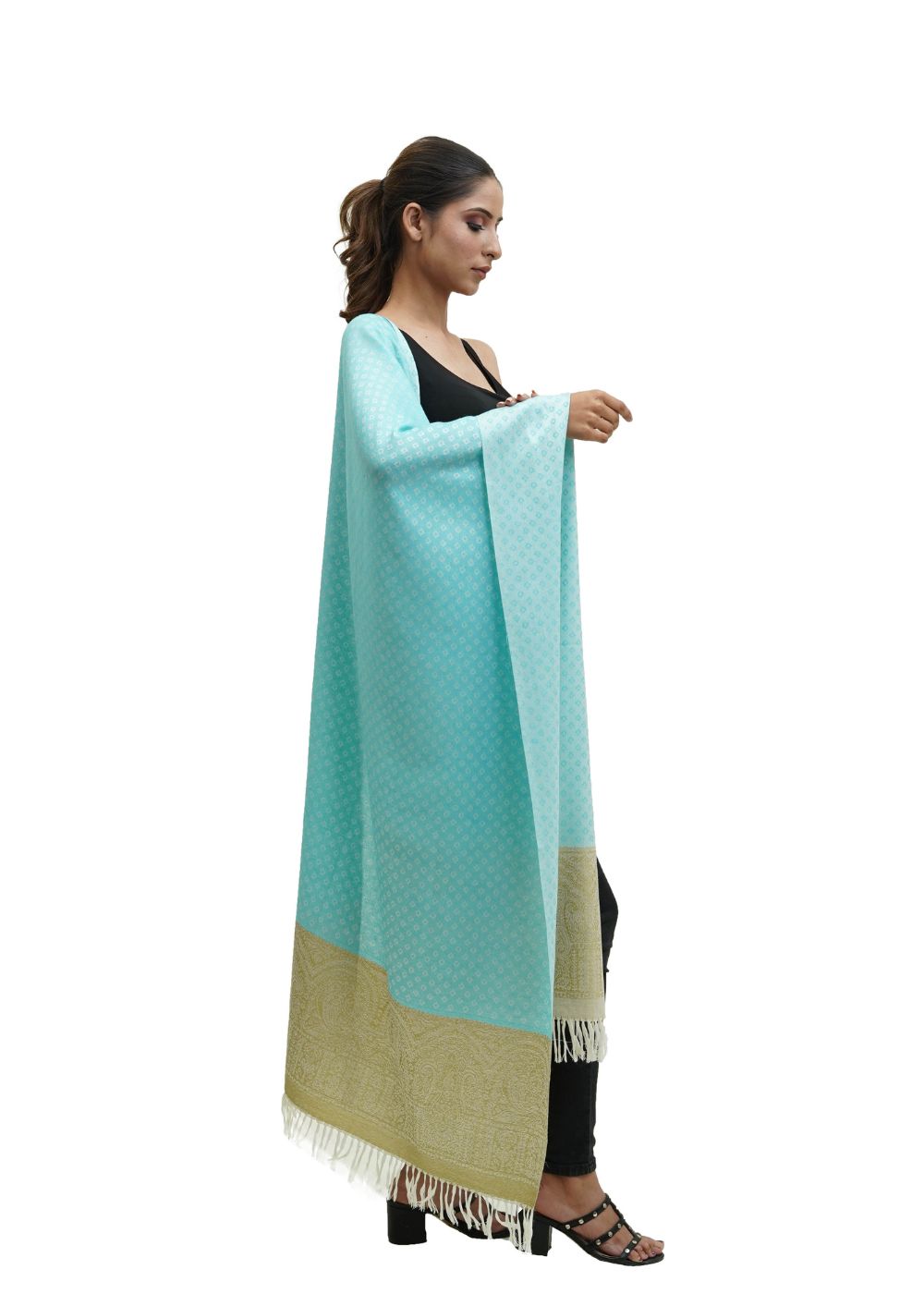 SILK WOOL JACQUARD STOLE WITH ELEGANT PALLA