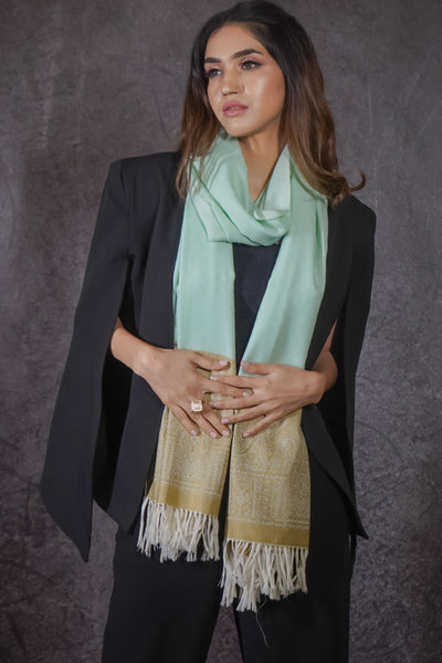 SILK WOOL JACQUARD STOLE WITH ELEGANT PALLA