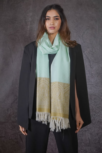 SILK WOOL JACQUARD STOLE WITH ELEGANT PALLA