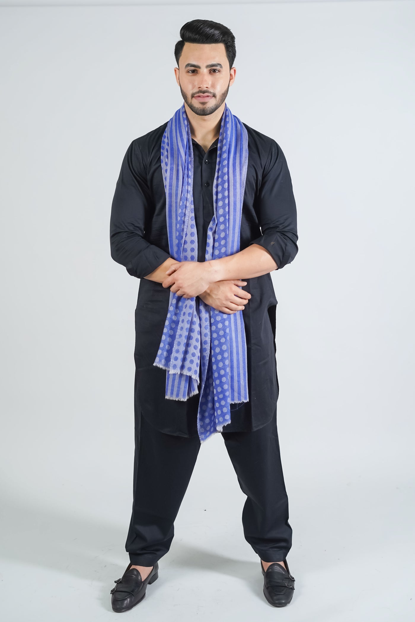 DENIM BLUE PLAIN STOLE IN 100% CASHMERE