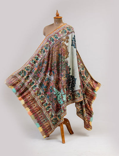 MULTICOLOURED KALAMKARI SHAWL IN 13.80 MICRON RAREST WOOL