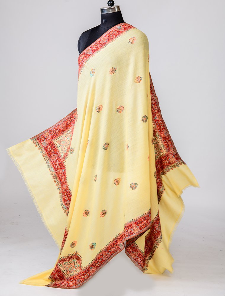 WOOL KANI SHAWL WITH BORDER BOOTI DESIGN IN MELANGE STYLE