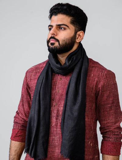 CHARCOAL GREY WOOL SILK STOLE WITH SLUB EFFECT