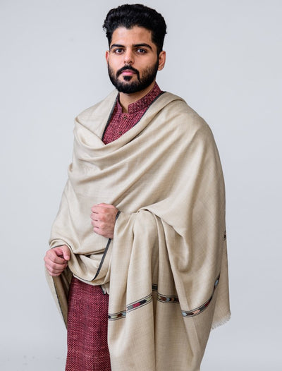 EXTRA FINE MERINO WOOL GENTS SHAWL WOVEN ON HANDLOOM WITH INTRICATE KULLU BORDER