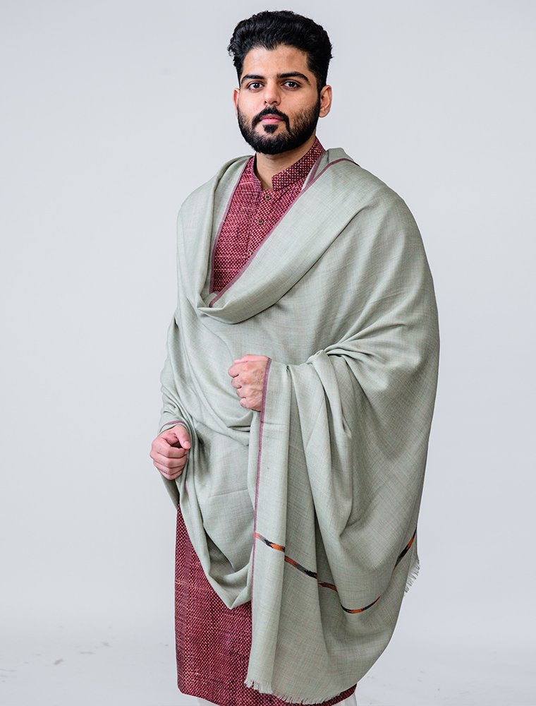 EXTRA FINE MERINO WOOL GENTS SHAWL WOVEN ON HANDLOOM WITH INTRICATE KULLU BORDER