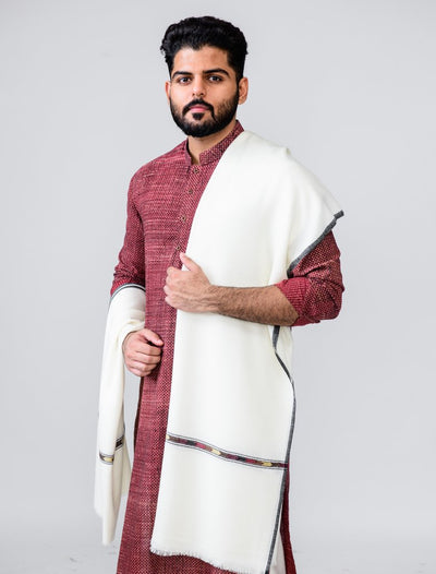 EXTRA FINE MERINO WOOL GENTS SHAWL WOVEN ON HANDLOOM WITH INTRICATE KULLU BORDER