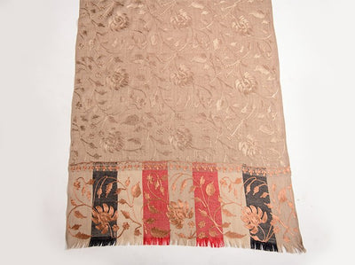 PASHMINA COLOUR CHAIN STITCH EMBROIDERED STOLE ON PURE WOOL HANDLOOM FABRIC