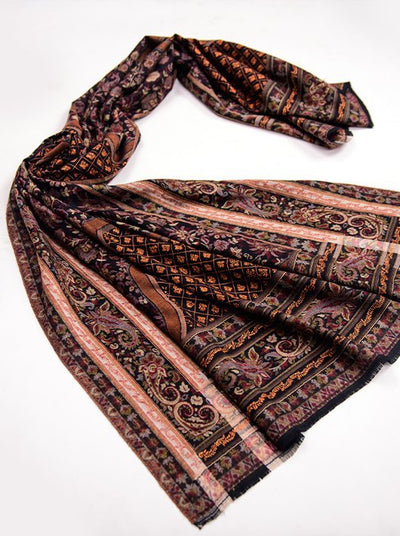 MULTICOLOURED KASHMIRI HANDWORK ON FINE MERINO WOOL KANI SHAWL