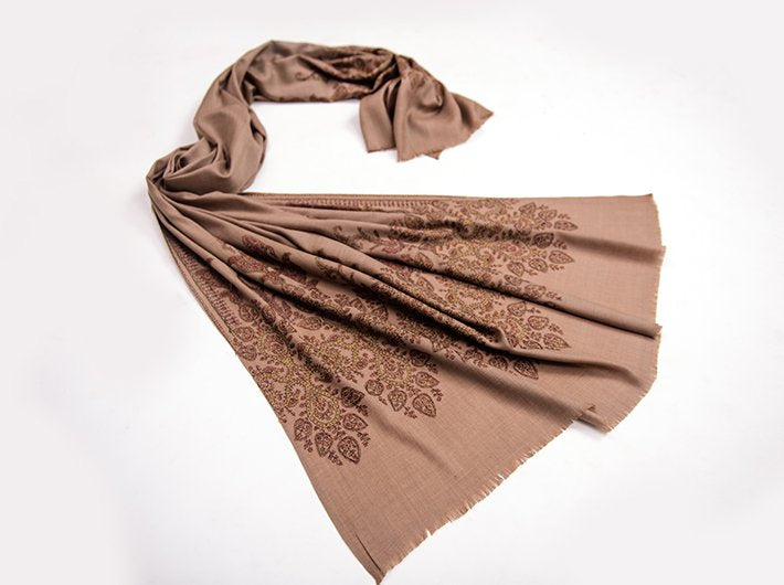 PASHMINA COLOUR HAND EMBROIDERY SHAWL ON SUPER SOFT MERINO WOOL