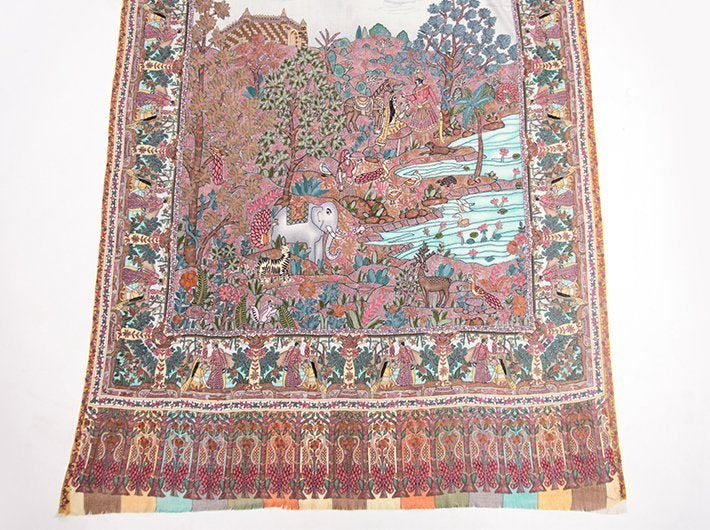 MULTICOLOURED KALAMKARI SHAWL IN 13.80 MICRON RAREST WOOL