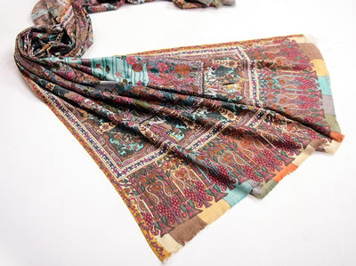 MULTICOLOURED KALAMKARI SHAWL IN 13.80 MICRON RAREST WOOL