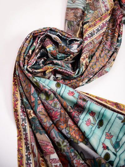 MULTICOLOURED KALAMKARI SHAWL IN 13.80 MICRON RAREST WOOL