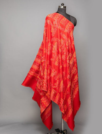 RED WOVEN JACQUARD SHAWL IN MERINO WOOL