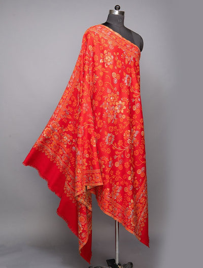 RED WOVEN JACQUARD SHAWL IN MERINO WOOL