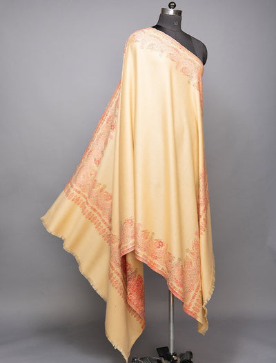 BUTTER YELLOW WOVEN JACQUARD SHAWL IN MERINO WOOL