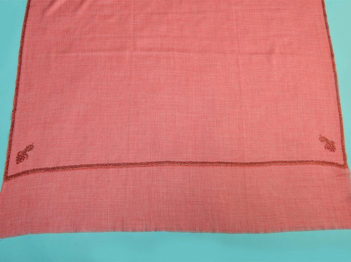 HAND EMBROIDERY ON GAJRI PINK PURE WOOL SHAWL