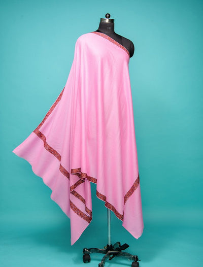 Pure Pink Wool Pashmina With Hand Embroidery