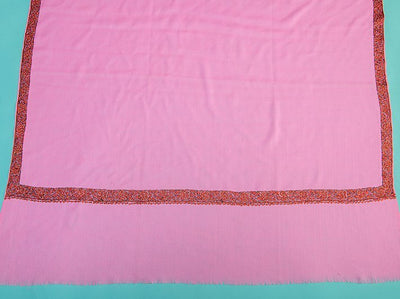 HAND EMBROIDERY ON PINK PURE WOOL SHAWL