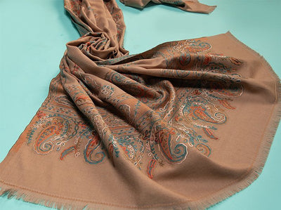 CHAIN STITCH EMBROIDERY ON MOUSE PURE WOOL JAMAWAR SHAWL