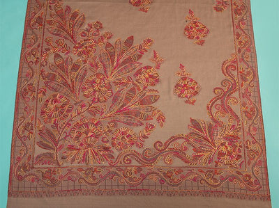 CHAIN STITCH EMBROIDERY ON MOUSE PURE WOOL JAMAWAR SHAWL