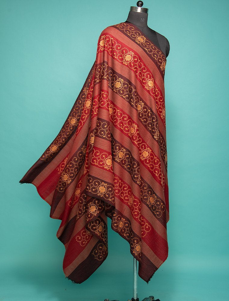Multicoloured Pure Wool Shawl With Hand-embroidery