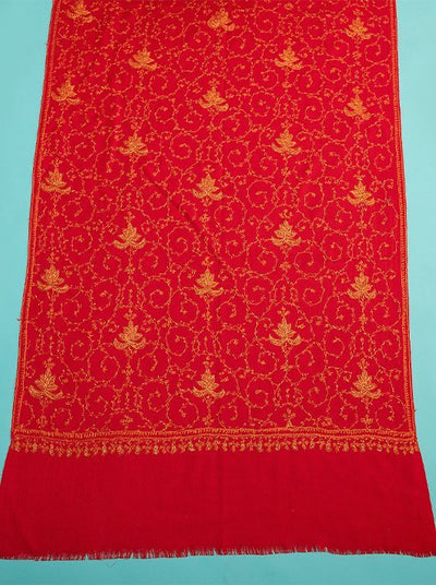 HAND EMBROIDERY ON RED PURE WOOL PLAIN STOLE