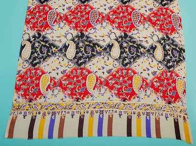 CHAIN STITCH EMBROIDERY ON MULTICOLOURED PURE WOOL SCREEN PRINTED SHAWL